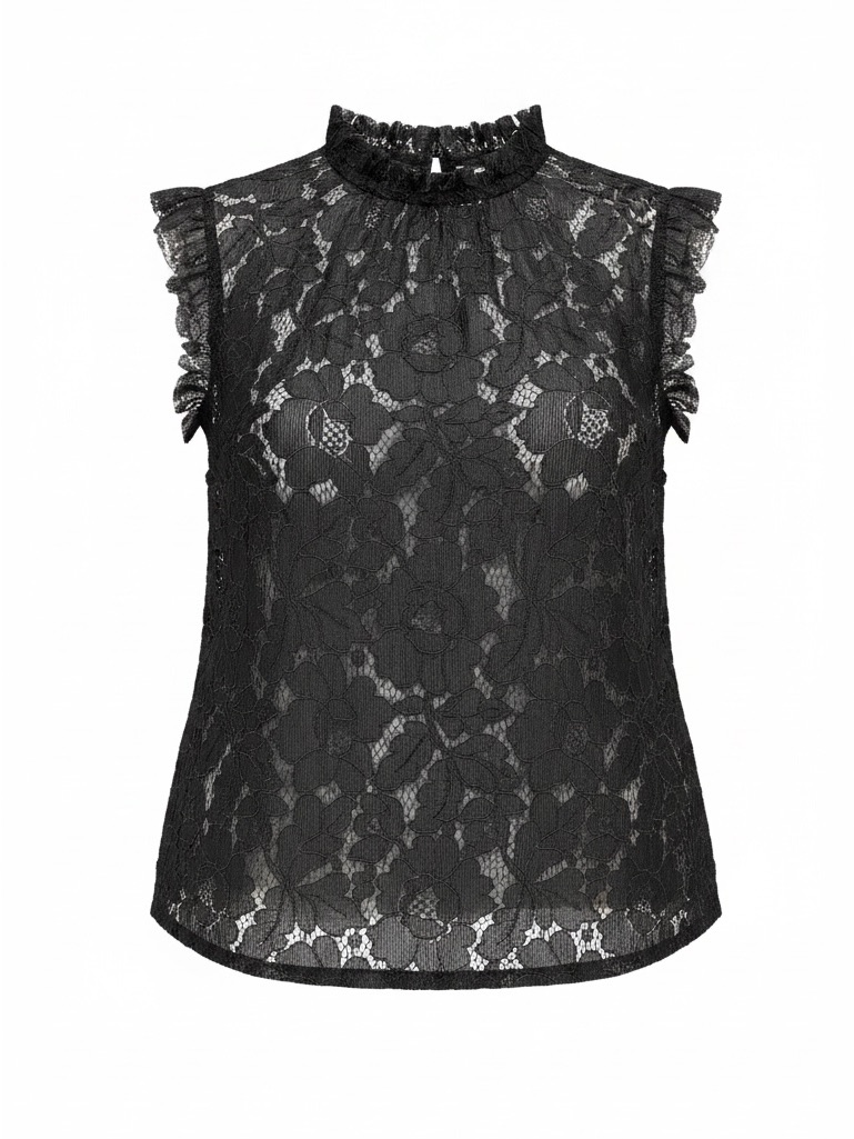 Nanette Lepore Black Lace Boho Sleeveless Romantic Whimsigoth Cocktail Top Large